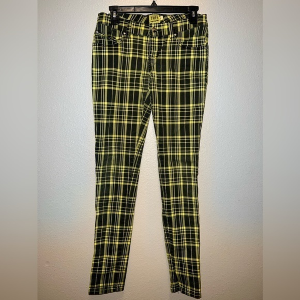 TRIPP nyc black and yellow plaid skinny low rise jeans size 5 stretch Punk Emo